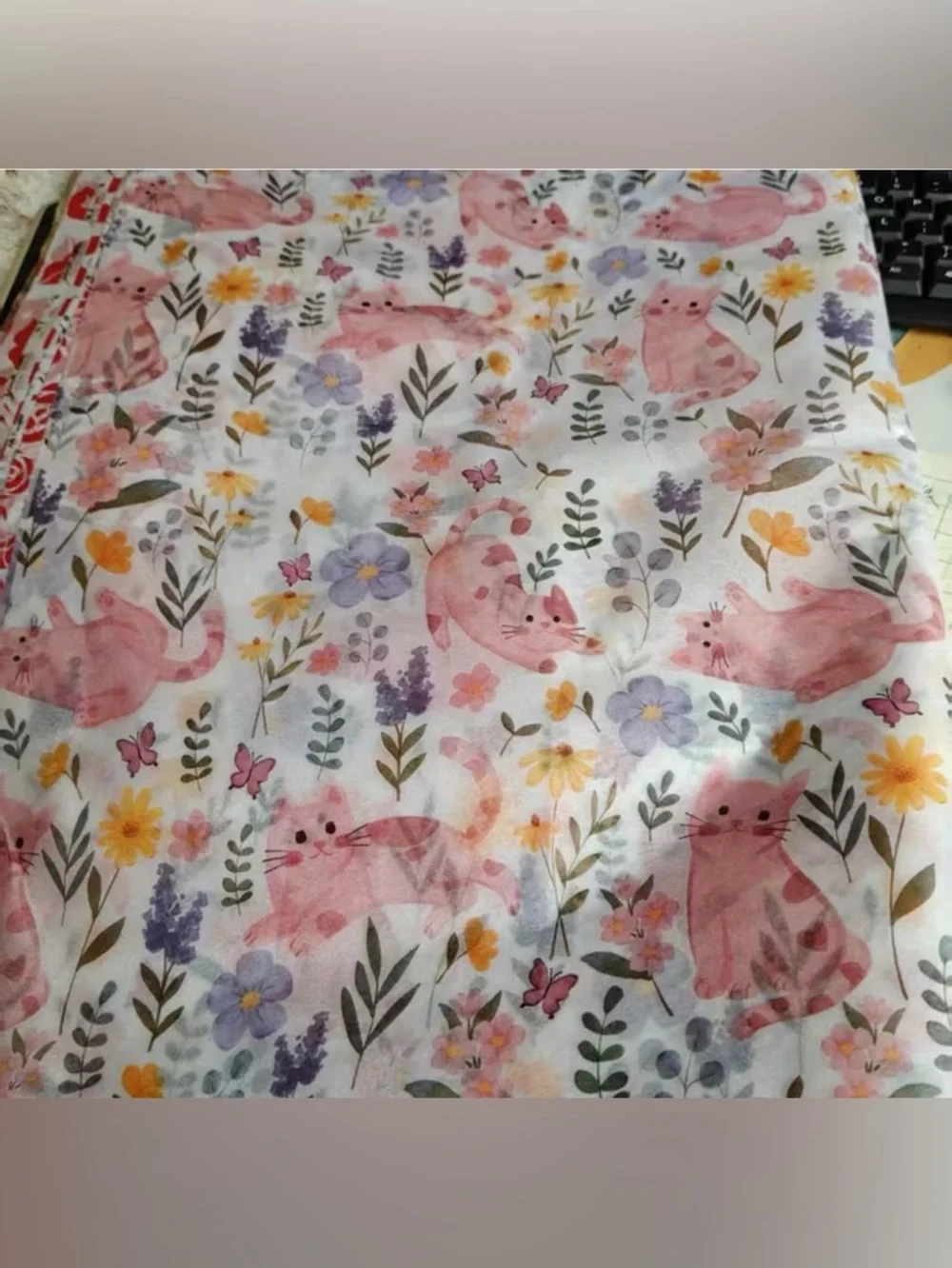 60pc Floral Pink Cat Tissue Paper